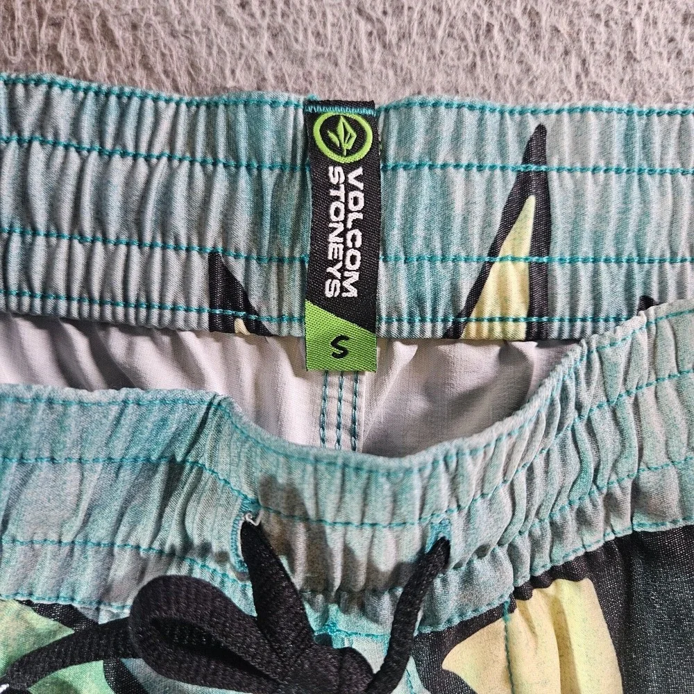 NWT Volcom‎ Stoneys Board Shorts Swim Trunks Men Small Geometric Green Black - Picture 3 of 11